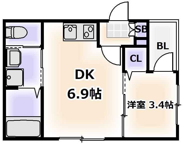 ハーモニーテラス鷹合(1DK/1階)の間取り写真