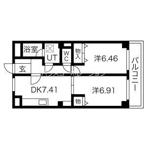インタルシオ武庫之荘(2DK/3階)の間取り写真