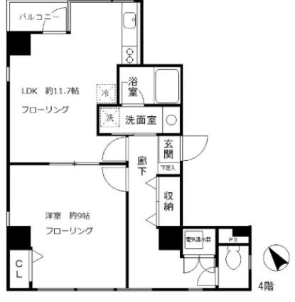 白山フローラルビル(1LDK/4階)の間取り写真