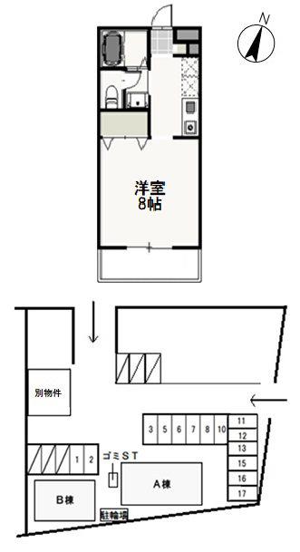 ベール花尻A棟(1K/1階)の間取り写真