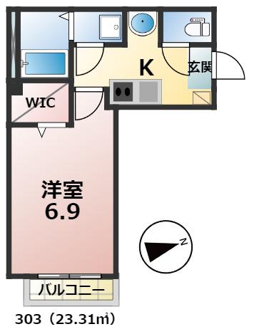 アンビエンテ西所沢(1K/3階)の間取り写真