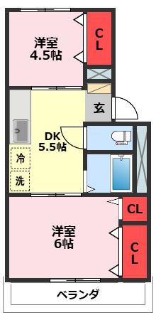 ヤマサイコーポ3号棟(2DK/2階)の間取り写真