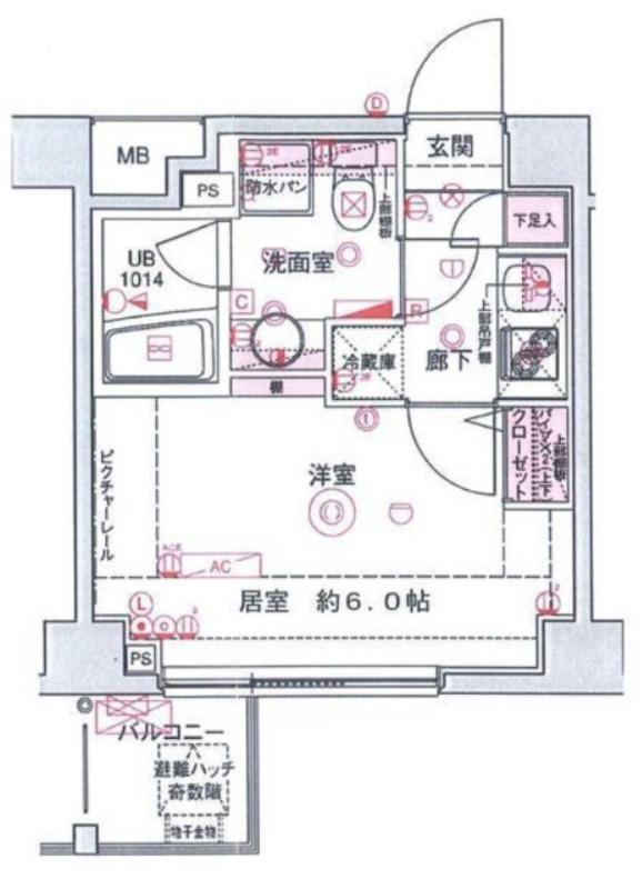 ブライズ東雪谷アジールコート(1K/2階)の間取り写真