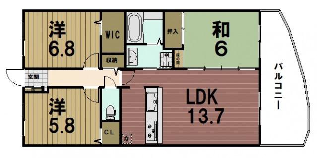 RM西大津ラクスヒルズ(3LDK/6階)の間取り写真