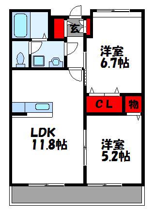 JR篠栗線 篠栗駅 徒歩10分 2階建 築23年(2LDK/2階)の間取り写真