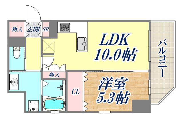 リーガル神戸三宮2(1LDK/15階)の間取り写真