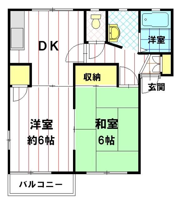 シャトウ伊勢宮(2DK/2階)の間取り写真