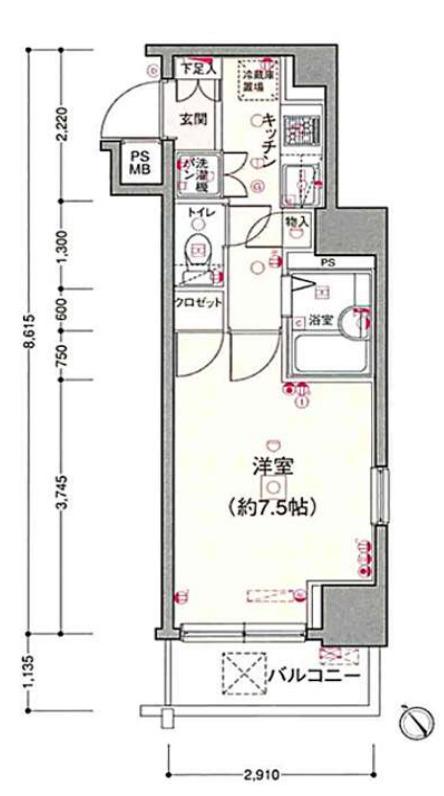パレ・ホームズ武蔵小山(1K/8階)の間取り写真