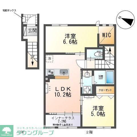 スカイブルームナツミ(2LDK/2階)の間取り写真