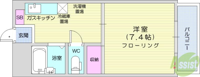 レジデンス銀杏(1K/2階)の間取り写真
