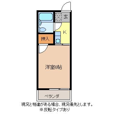 七瀬コーポ(1K/2階)の間取り写真