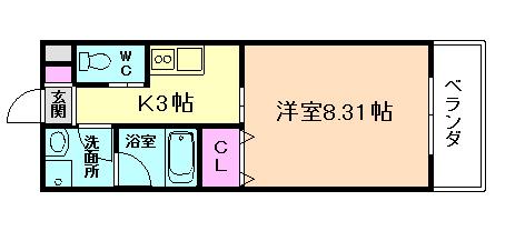 アジュール城南(1K/4階)の間取り写真