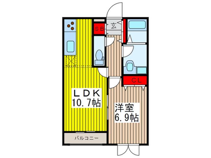 ミルクリーク川口(1LDK/2階)の間取り写真