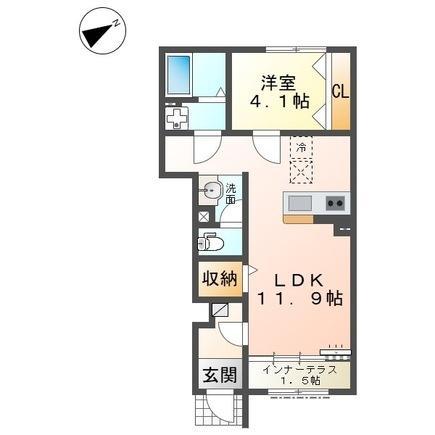 リバーヒルズ浜坂(1LDK/1階)の間取り写真