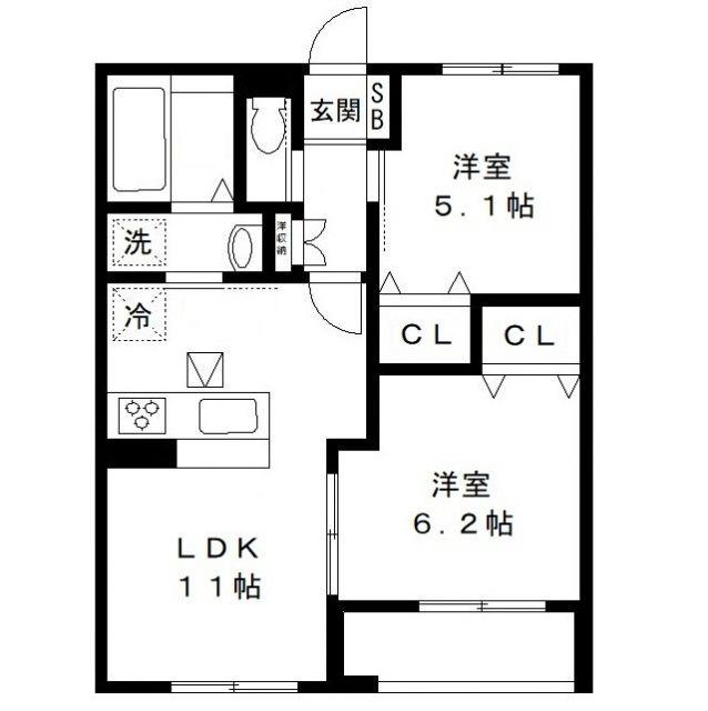 ソレイユ(2LDK/2階)の間取り写真