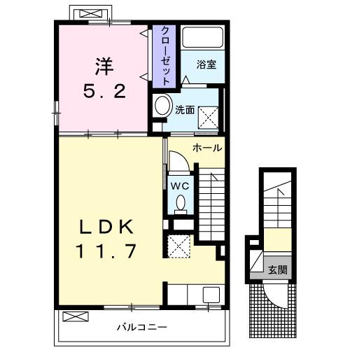 ペイサージュV(1LDK/2階)の間取り写真