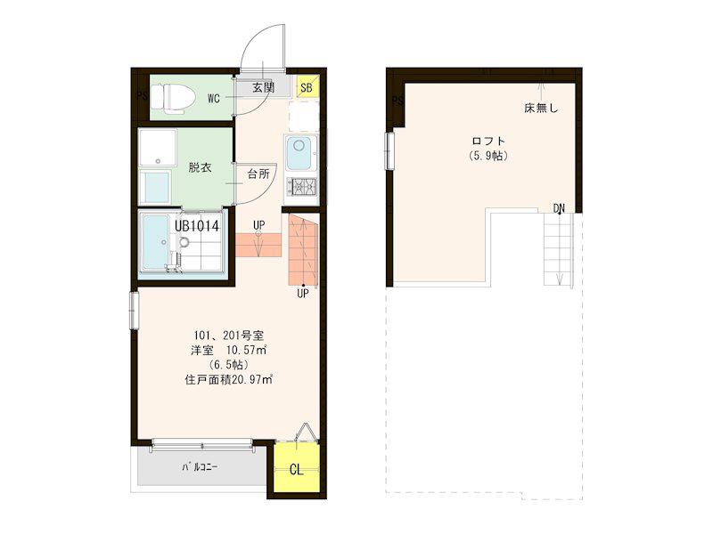 PALETTE HOUSE(1K/2階)の間取り写真