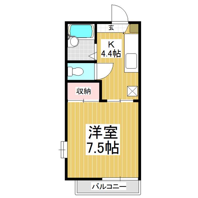 ベルメゾン安茂里(1K/1階)の間取り写真