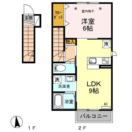 ナチュール向中野(1LDK/2階)の間取り写真