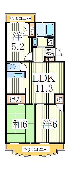 ジュネ向山二番館(3LDK/3階)の間取り写真