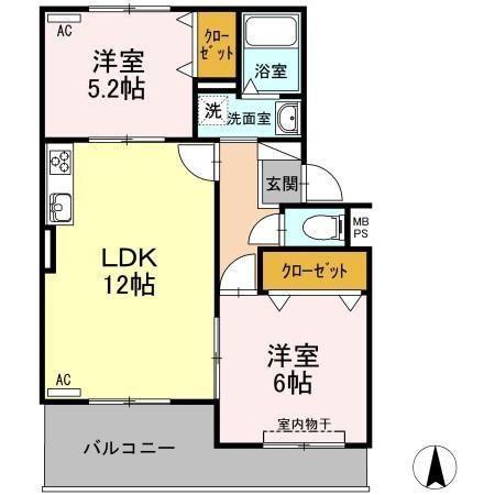コアロード戸崎(2LDK/1階)の間取り写真