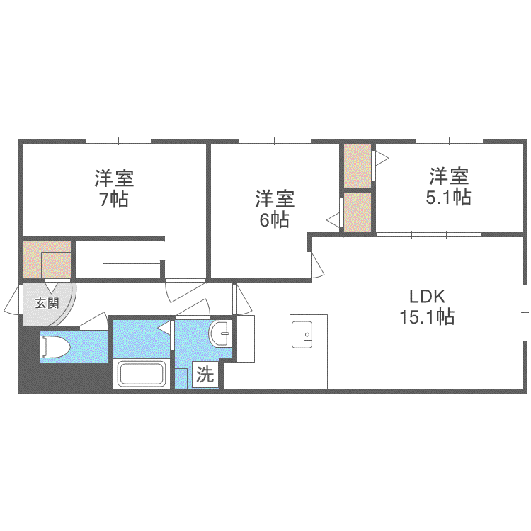 COMSAP 南17条(3LDK/1階)の間取り写真