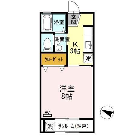 セジュールブライト(1K/2階)の間取り写真