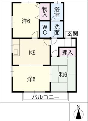 きららハイツ B棟(3K/2階)の間取り写真