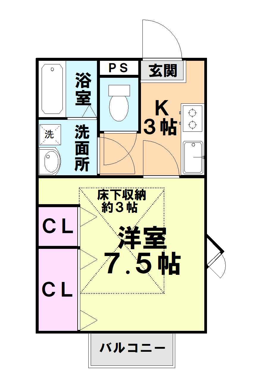 カモミール(1K/1階)の間取り写真