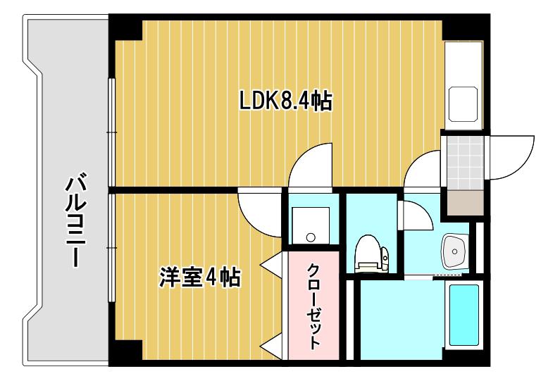 第二日之出ビル(1LDK/4階)の間取り写真