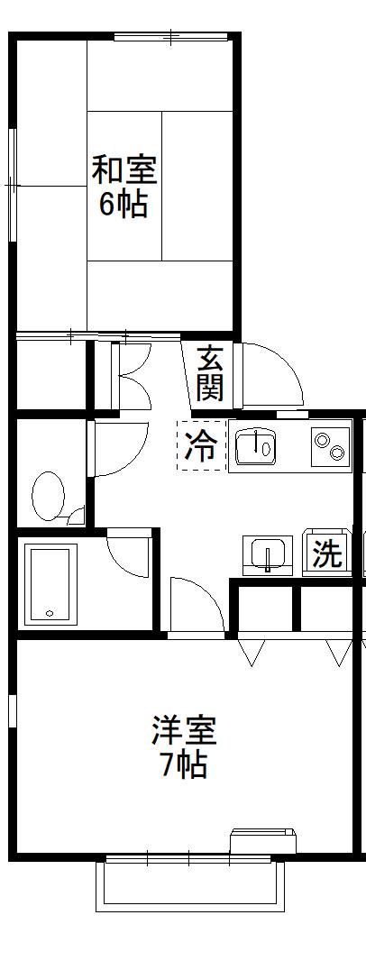 石川県能美市 2階建 築35年(2K/1階)の間取り写真