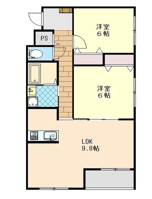 アリビオ22花沢(2LDK/1階)の間取り写真