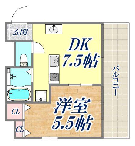 グランピア下山手(1DK/5階)の間取り写真