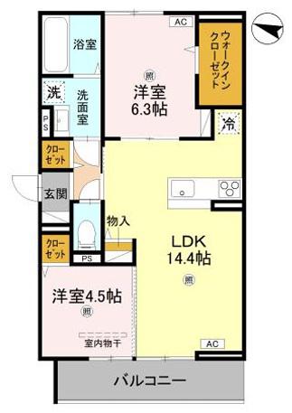 トリシアノーステラス(2LDK/3階)の間取り写真
