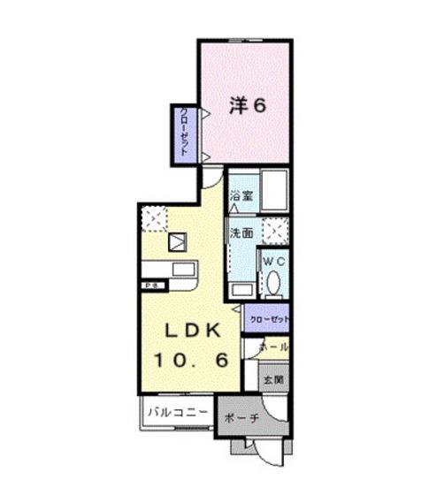 アイビーハイツ E棟(1DK/1階)の間取り写真