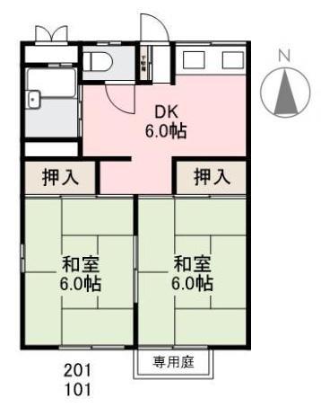 グリーンパーク屋島(2DK/1階)の間取り写真