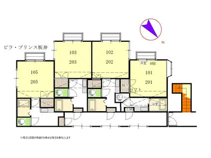 ビラプリンス坂井(1K/2階)の間取り写真