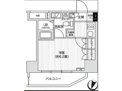 レジディア笹塚II(1K/6階)の間取り写真