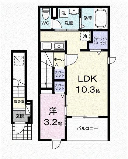 ヒカルサ佐久猿久保I(1LDK/2階)の間取り写真