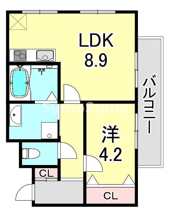 芦屋リバーウエストマンション(1LDK/3階)の間取り写真