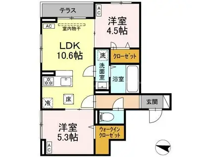 セレスティア西綾瀬(2LDK/1階)の間取り写真