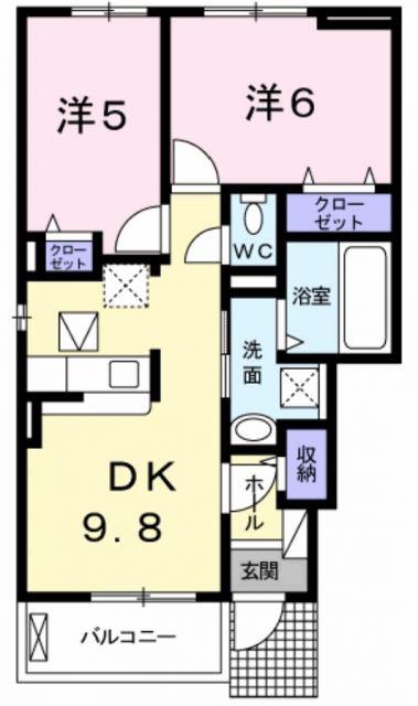 モデルノカーサ(2DK/1階)の間取り写真