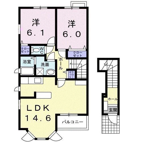 ブリッサB(2LDK/2階)の間取り写真