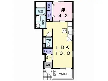 ラ・ドゥサーI(1LDK/1階)の間取り写真