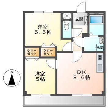 日映マンションIII(2DK/9階)の間取り写真