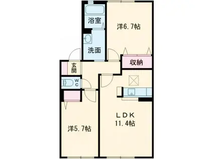サンリッチ F棟(2LDK/2階)の間取り写真
