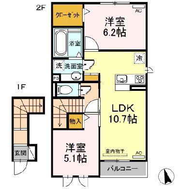 パストラル ヴィブレ(2LDK/2階)の間取り写真