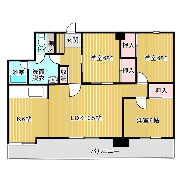帯広マンション第2(3LDK/8階)の間取り写真