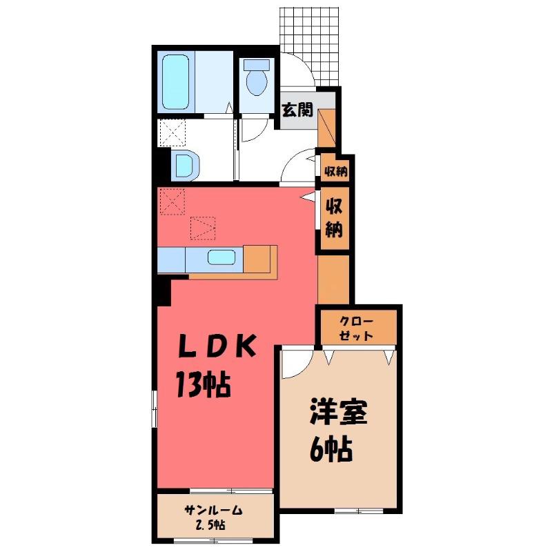 グラシャスD(1LDK/1階)の間取り写真