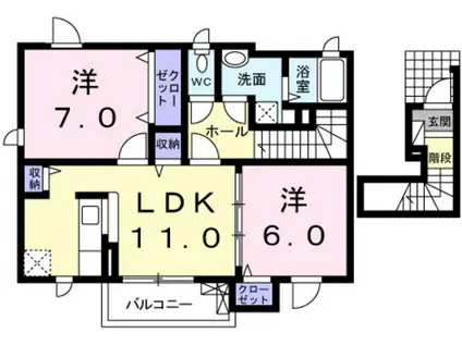サントリア K・I番館(2LDK/2階)の間取り写真
